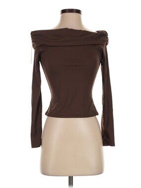 Qinsen Size XS Brown Off Shoulder Long sleeve top